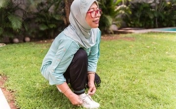 Woman getting ready for a walk