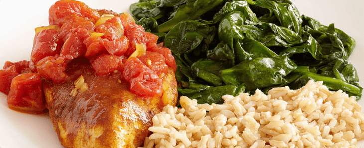 Moroccan Chicken with Brown Rice and Lemon Sauteed Spinach